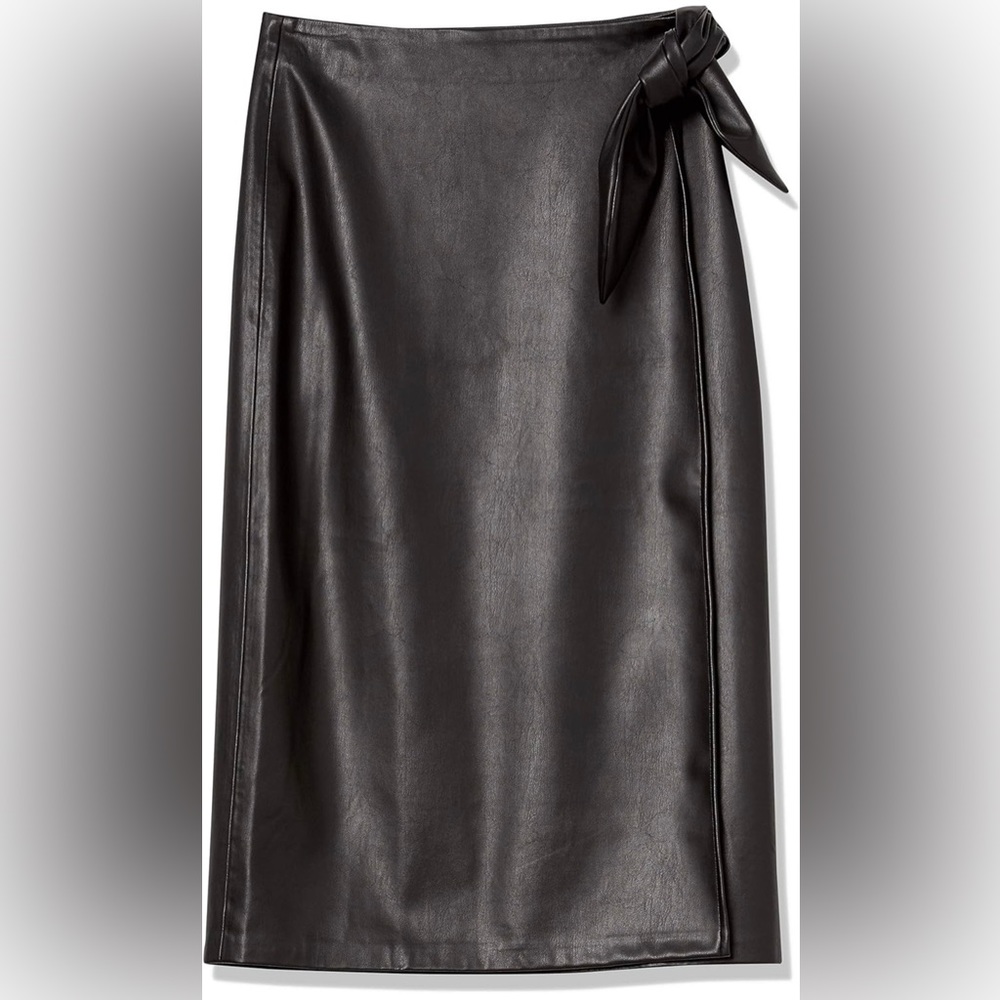 The Drop Business Casual Work Wear Vegan Leather Wrap Knee Length Skirt